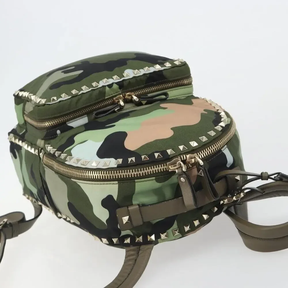 Valentino Nylon Khaki Gold Camouflage Backpack Green